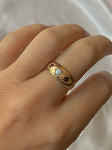 Vintage 9k Opal Garnet Filigree Starburst Ring 1979
