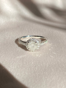 Vintage 14k White Gold Diamond Halo Cluster Engagement Ring 1.11ctw