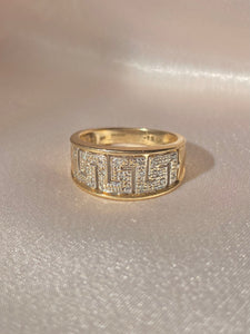 Vintage 9k Diamond Greek Key Ring