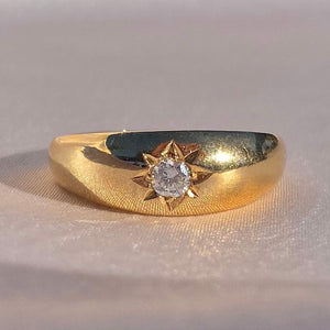 Vintage 9k Solitaire Diamond Starburst Gypsy Ring 1987