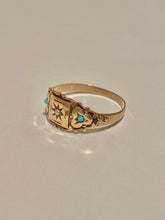 Load image into Gallery viewer, Antique 10k Turquoise Pearl Gypsy Trilogy Ring
