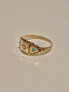 Antique 10k Turquoise Pearl Gypsy Trilogy Ring