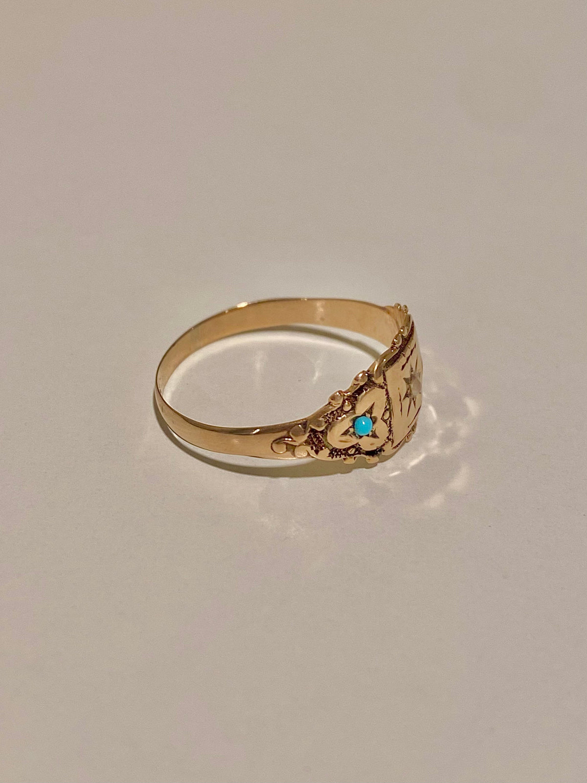 Antique 10k Turquoise Pearl Gypsy Trilogy Ring
