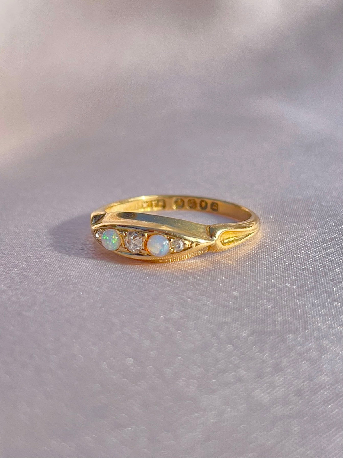 Antique 18k Opal Diamond Gypsy Boat Ring 1897
