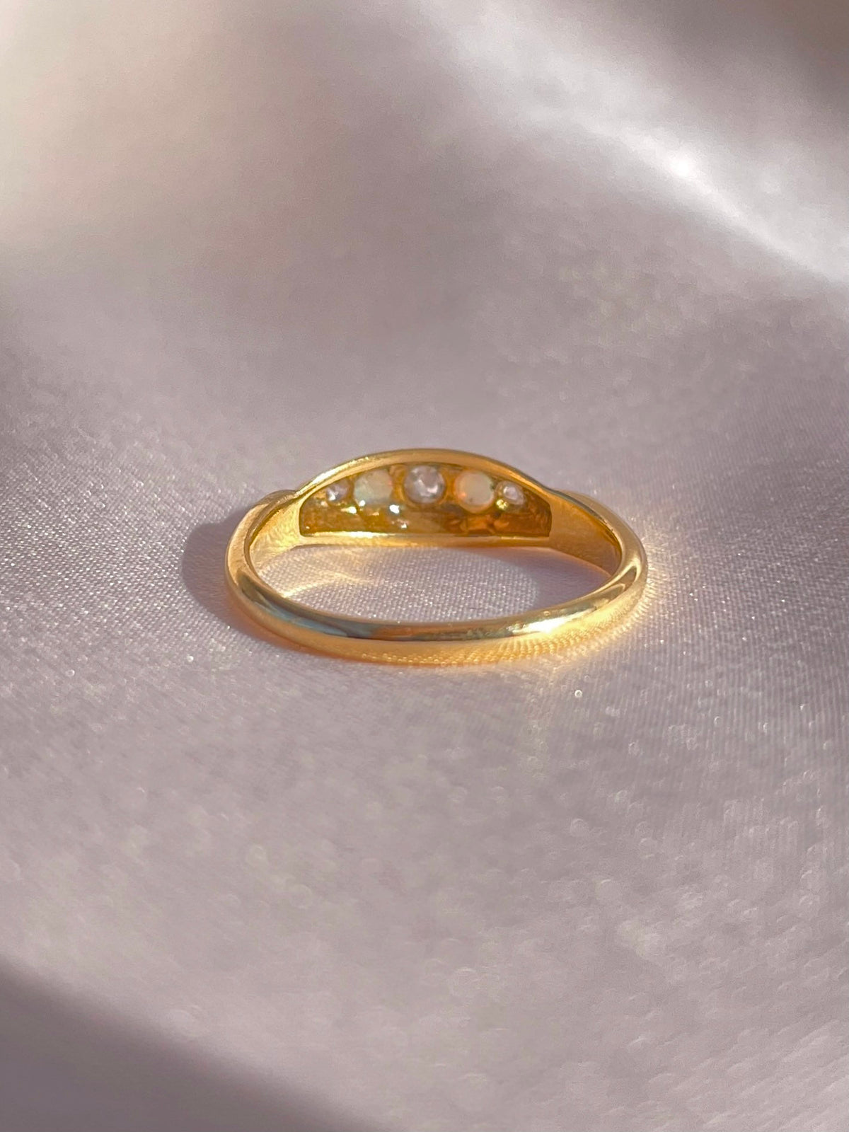 Antique 18k Opal Diamond Gypsy Boat Ring 1897
