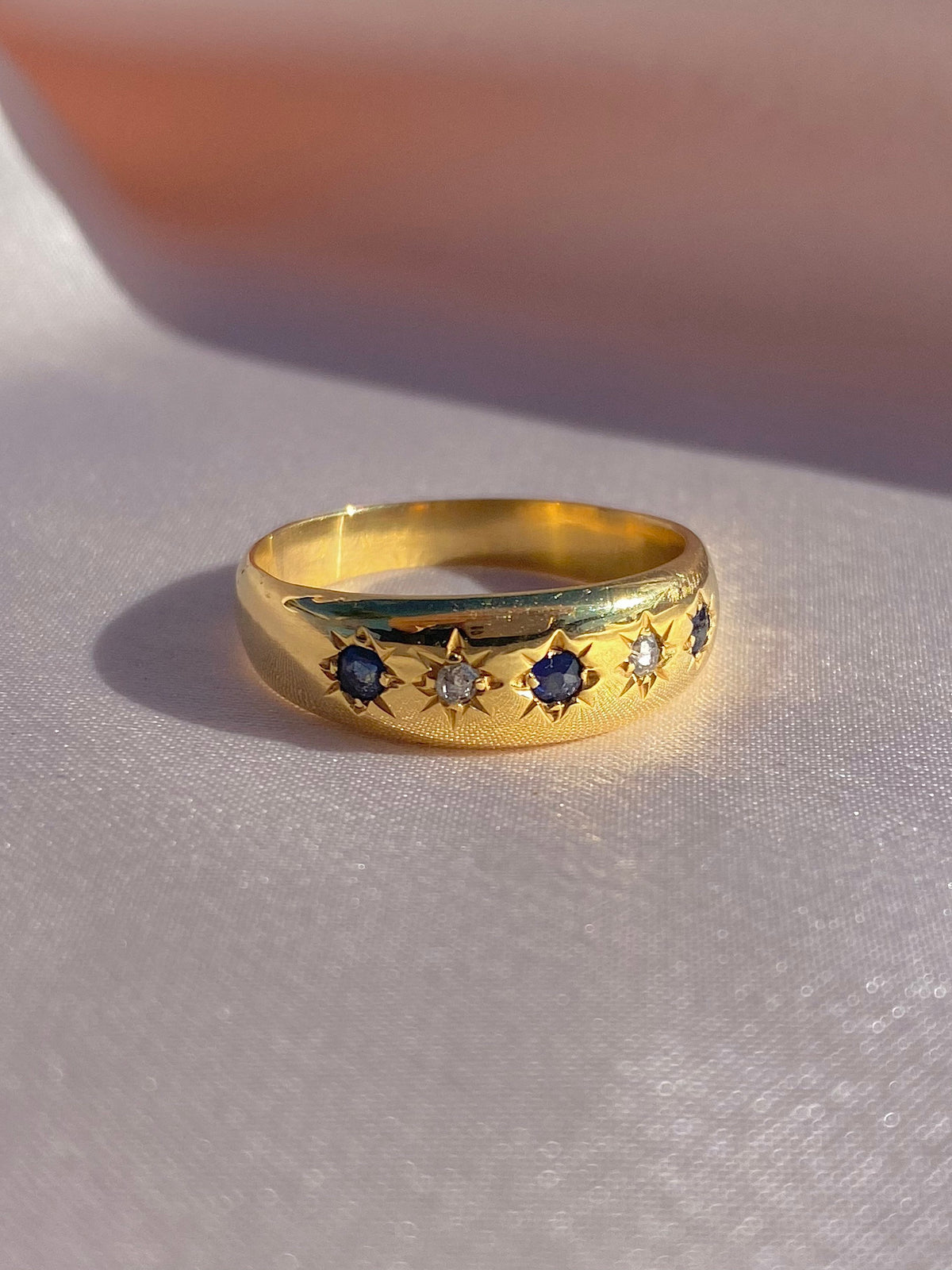 Antique 18k Sapphire Diamond Eternity Gypsy Ring 1899