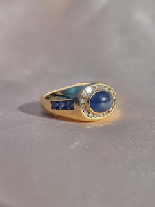Vintage 14k Sapphire Cabochon Baguette Diamond Ring