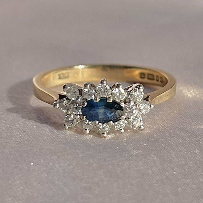 Vintage 9k Sapphire Diamond Cluster 1986