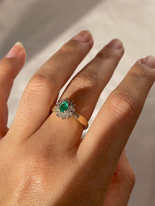 Vintage 9k Emerald Diamond Cluster Ring