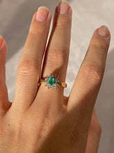 Load image into Gallery viewer, Vintage 9k Emerald Diamond Cluster Ring
