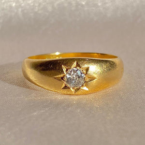 Antique 18k Diamond Solitaire Gypsy Ring 1887