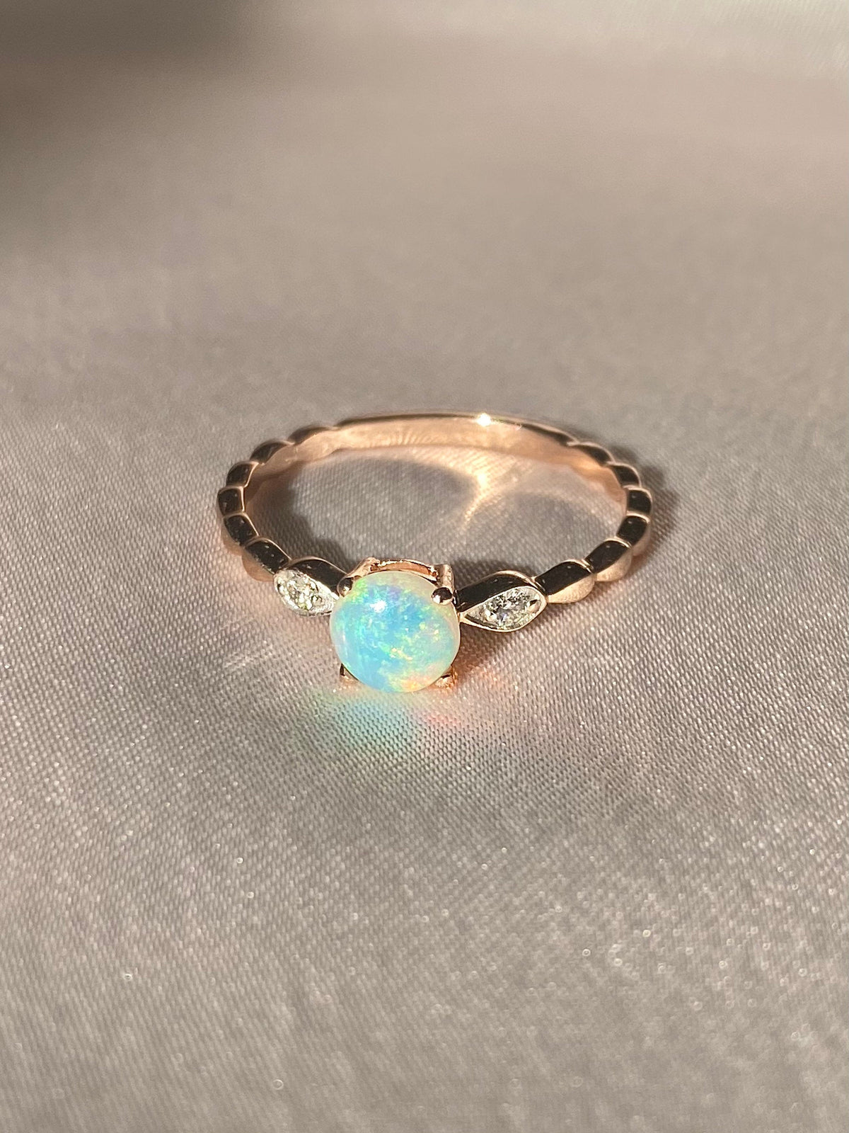 Vintage 14k Opal Diamond Drop Ring