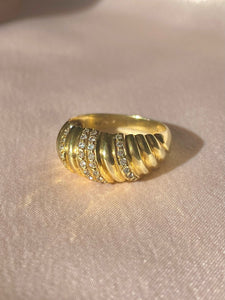 Vintage 9k Diamond Stripe Bombe Ring 1986