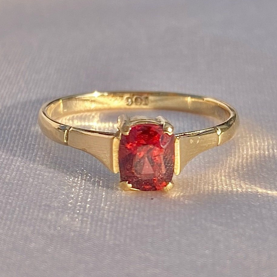 Vintage 9k Cushion Garnet Ring