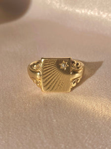 Vintage 9k Diamond Sunburst Signet Ring 1973
