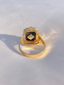Vintage 14k Diamond Onyx Cameo Agate Swivel Ring