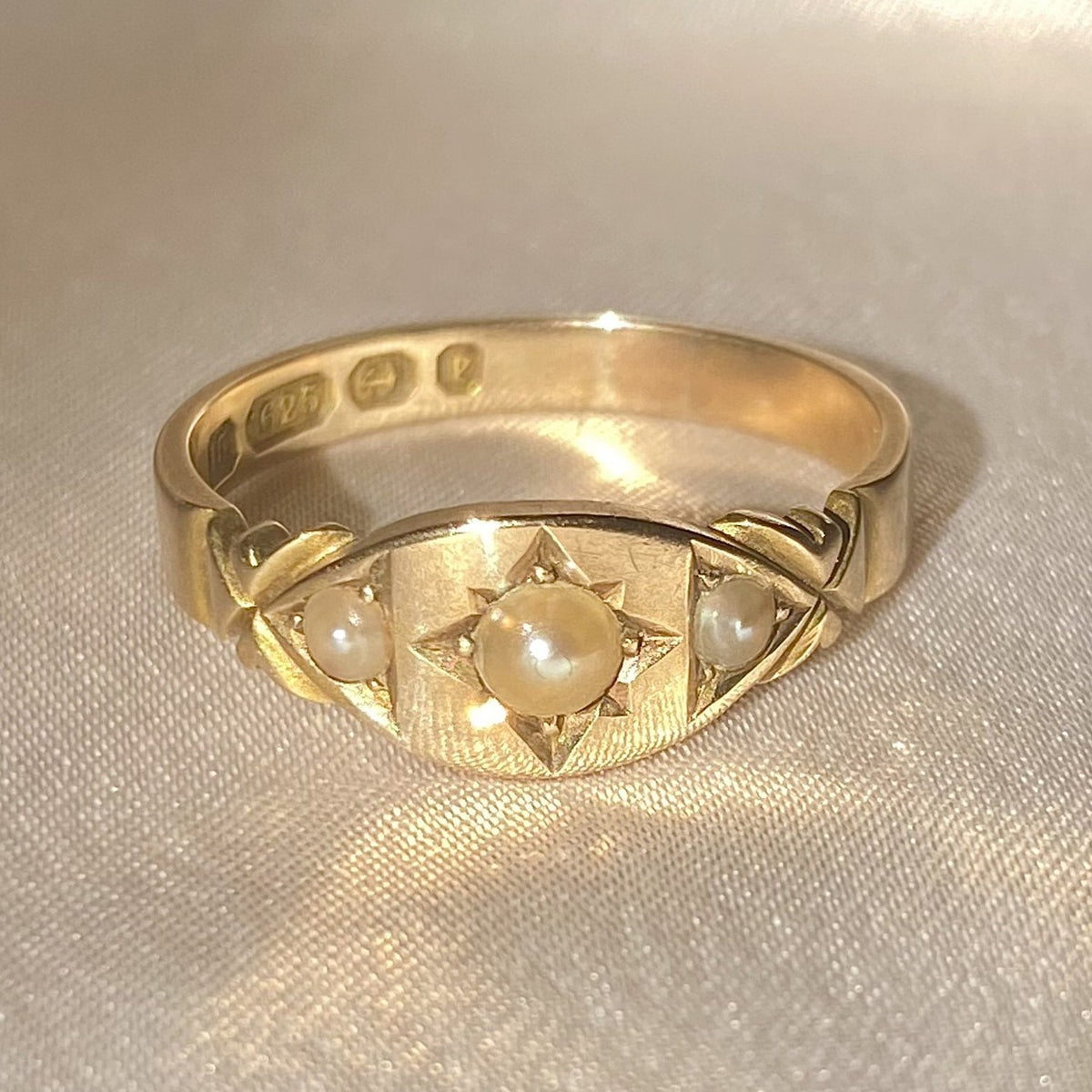 Antique 15k Pearl Starburst Gypsy Ring 1879