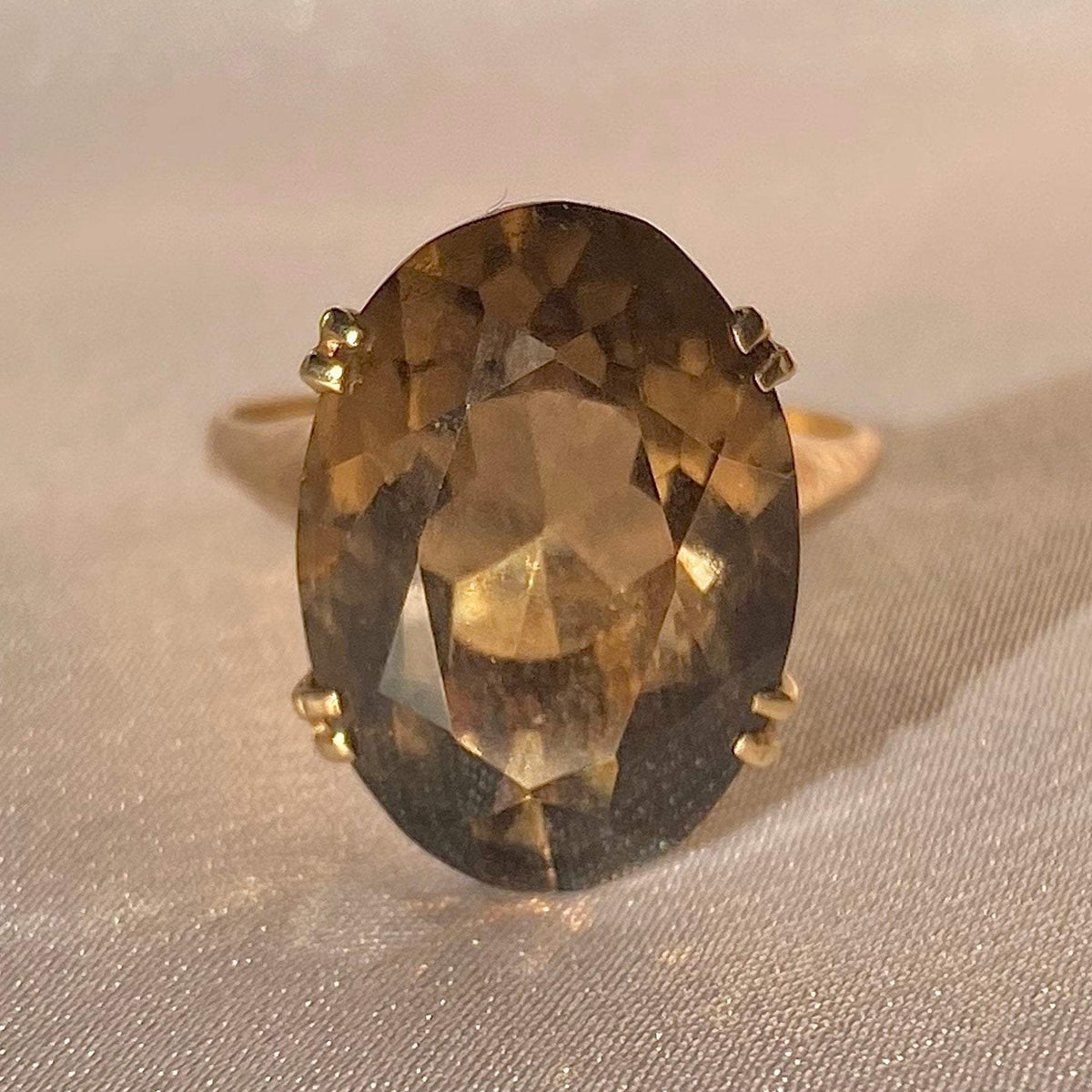 Vintage 9k Oval Smokey Quartz Dress Ring