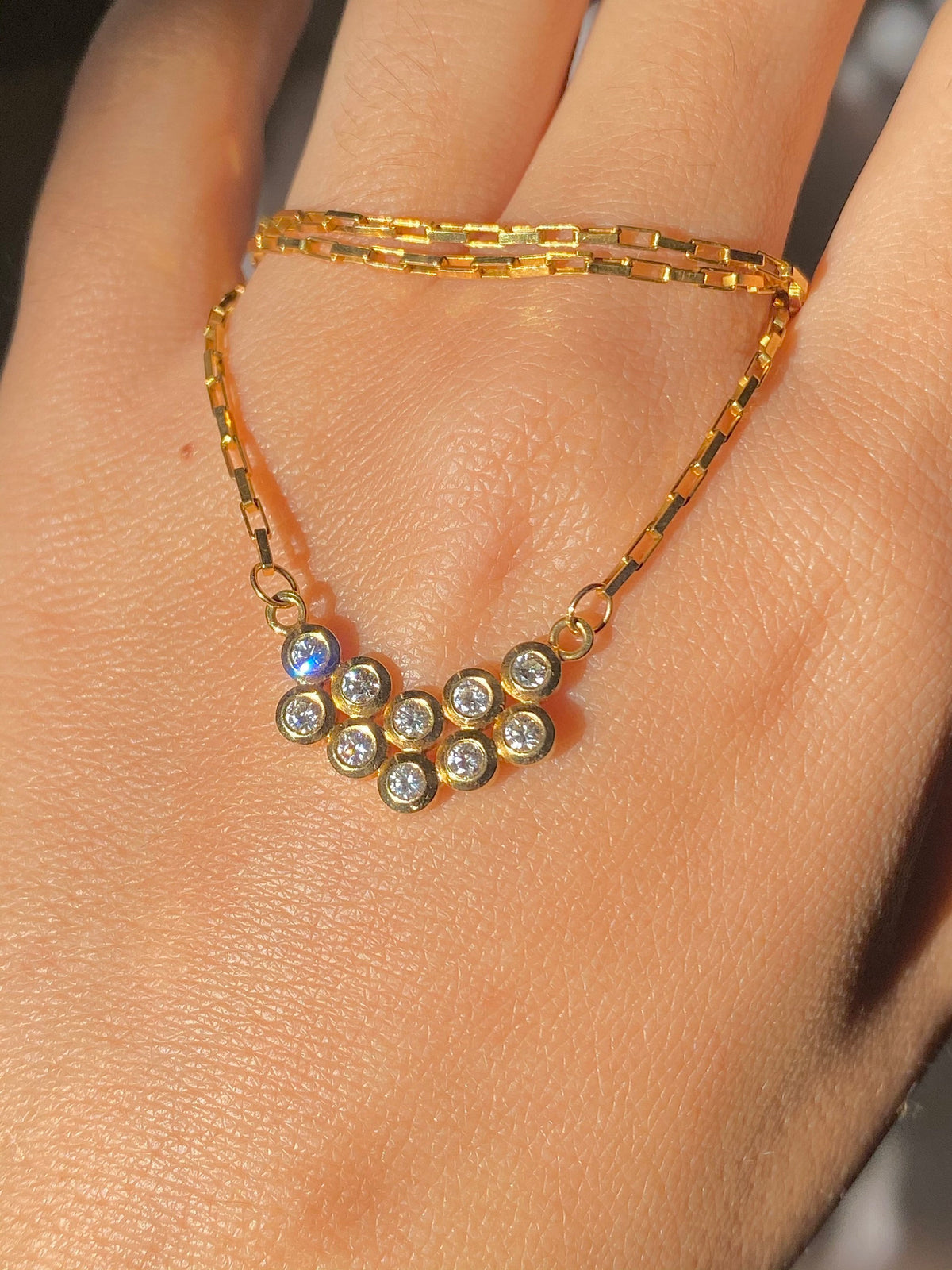 Vintage 9k Bezel Diamond Necklace 0.40 cts