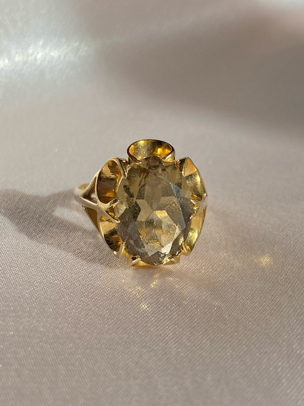 Vintage 9k Smoky Quartz Dress Ring 1975
