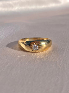 Vintage 9k Solitaire Diamond Starburst Gypsy Ring 1987