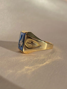 Vintage 10k Blue Spinel Freemason Ring