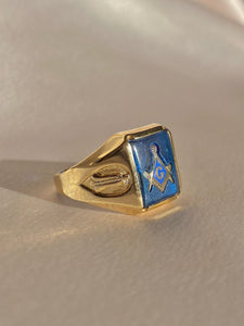 Vintage 10k Blue Spinel Freemason Ring