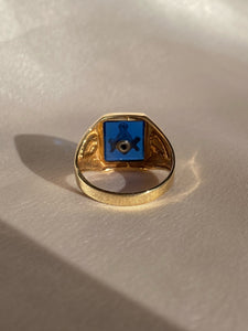 Vintage 10k Blue Spinel Freemason Ring