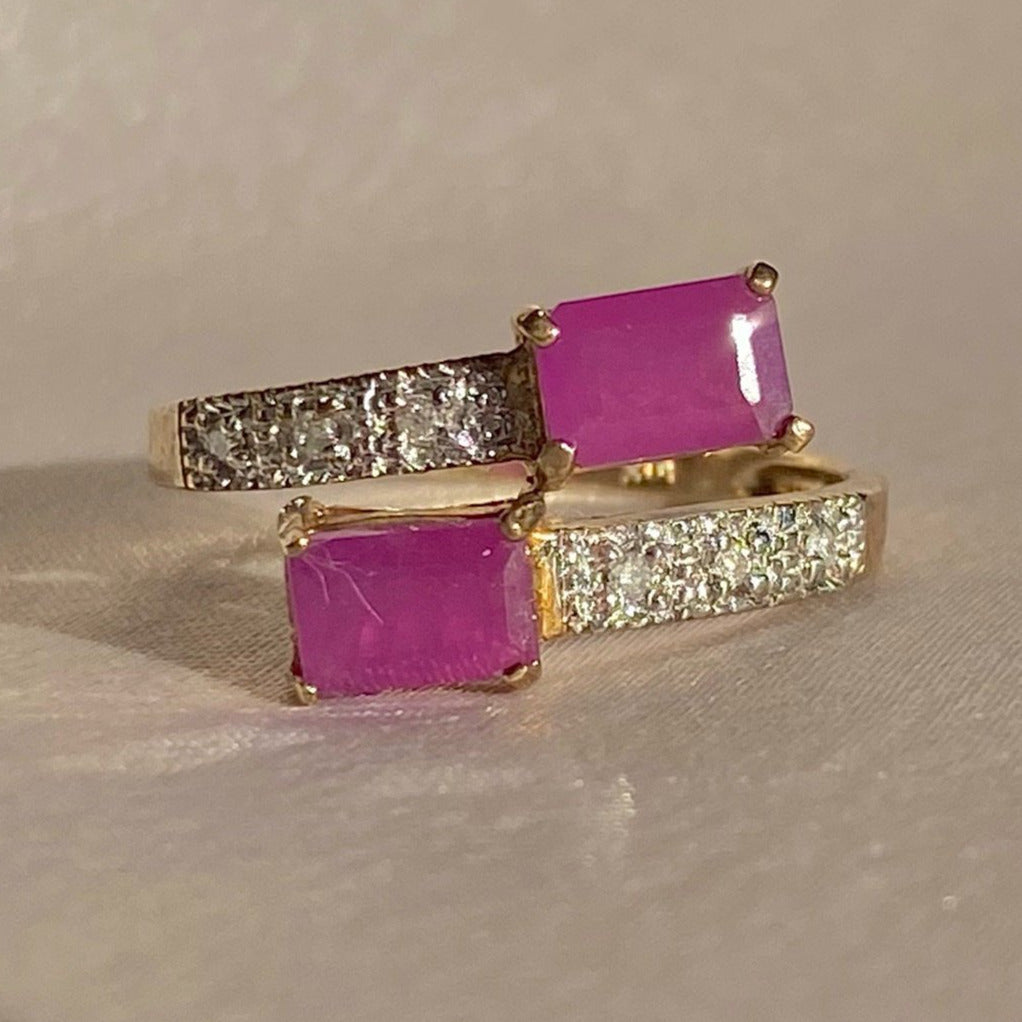Vintage 10k Ruby Diamond Bypass Ring
