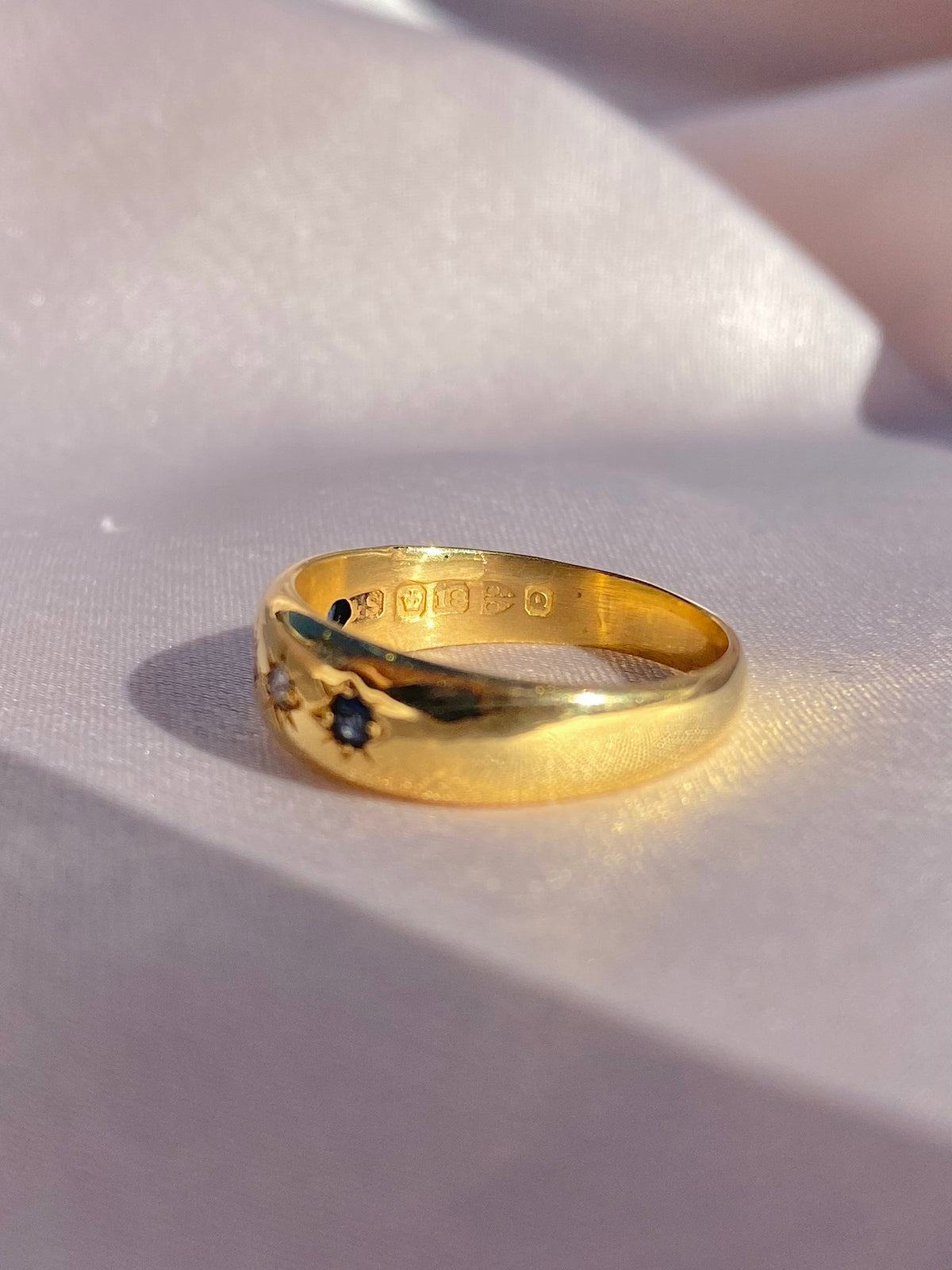 Antique 18k Sapphire Diamond Eternity Gypsy Ring 1899