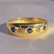 Load image into Gallery viewer, Antique 18k Sapphire Diamond Eternity Gypsy Ring 1899
