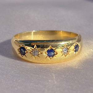 Antique 18k Sapphire Diamond Eternity Gypsy Ring 1899