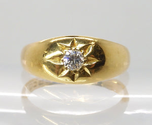 Antique 18k Diamond Solitaire Gypsy Ring 1913