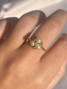 Vintage 10k Pearl Diamond Nested Cluster Ring