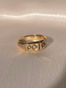 Antique 15k Ruby Pearl Gypsy Starburst Eternity Ring 1876