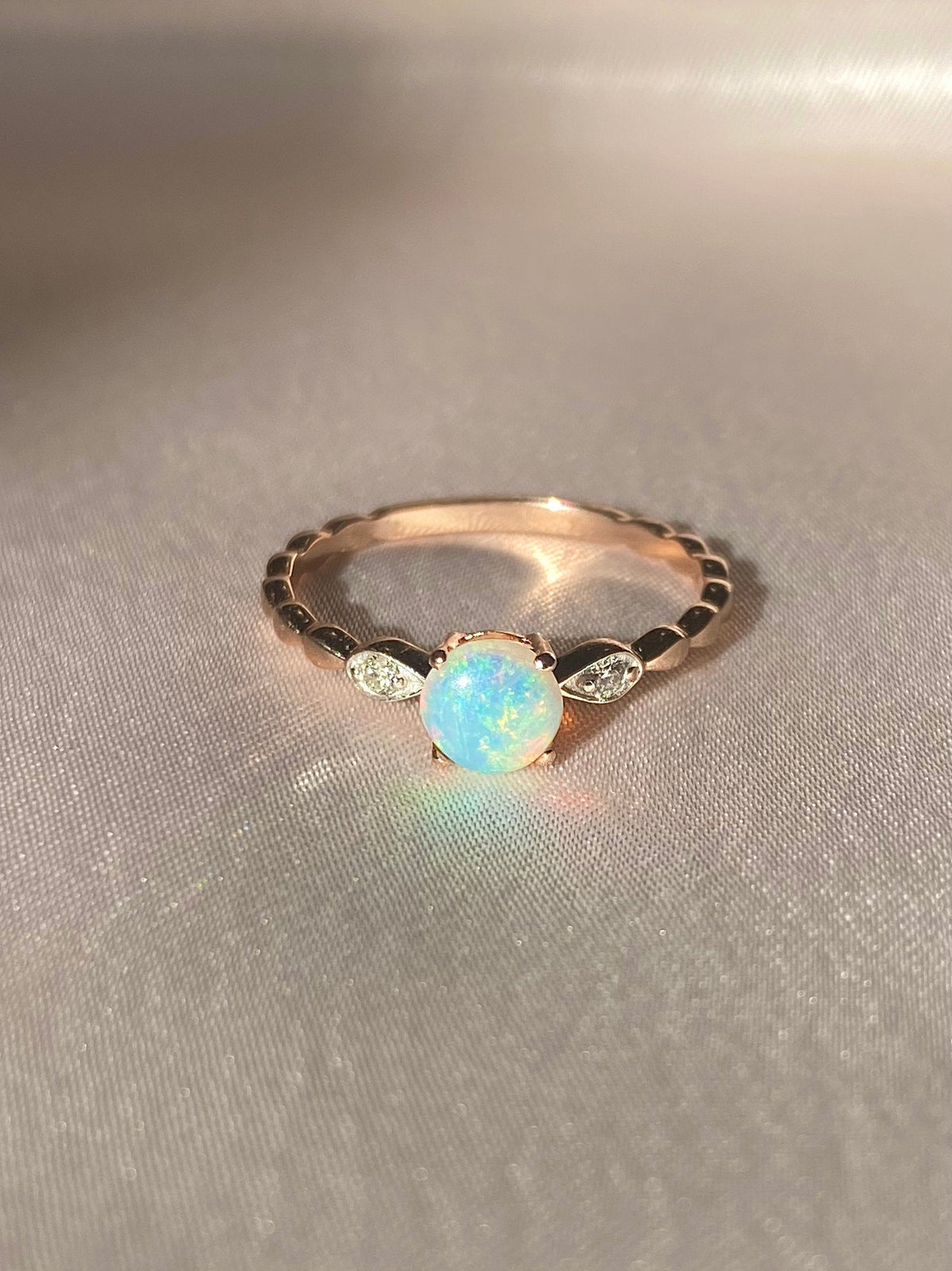 Vintage 14k Opal Diamond Drop Ring