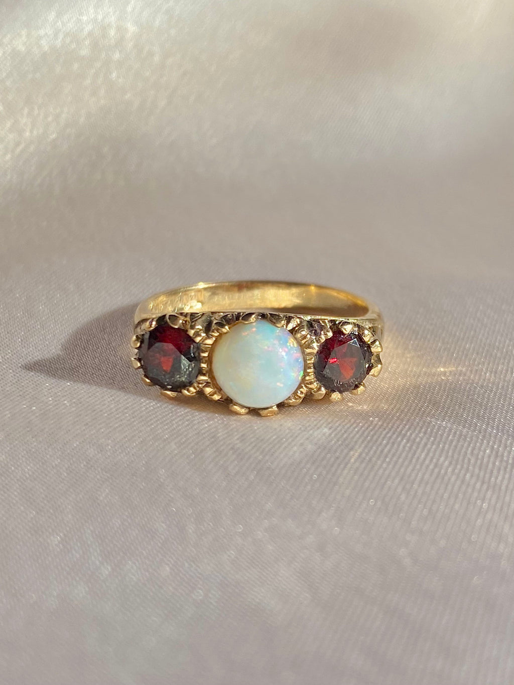 Vintage 9k Garnet Opal Boat Ring 1989