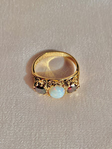Vintage 9k Garnet Opal Boat Ring 1989
