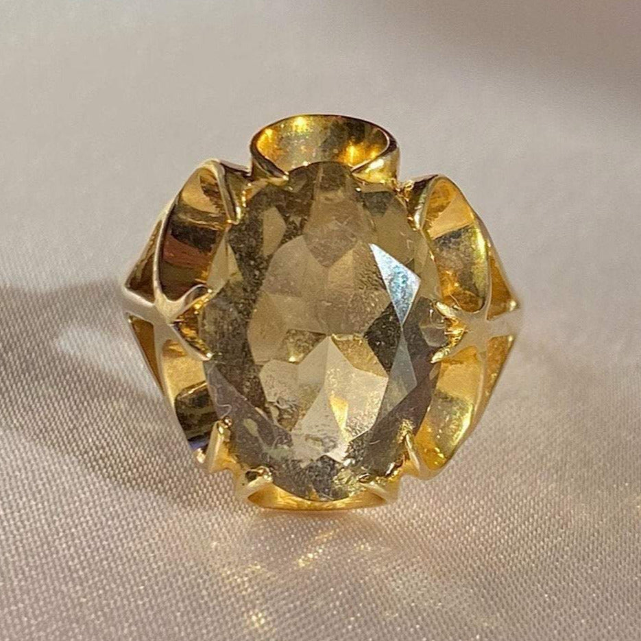 Vintage 9k Smoky Quartz Dress Ring 1975