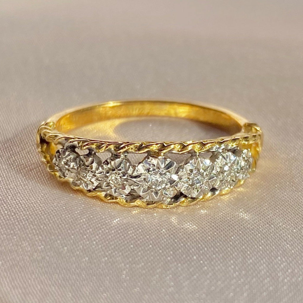 Vintage 18k Diamond Half Eternity Starburst Band 1975