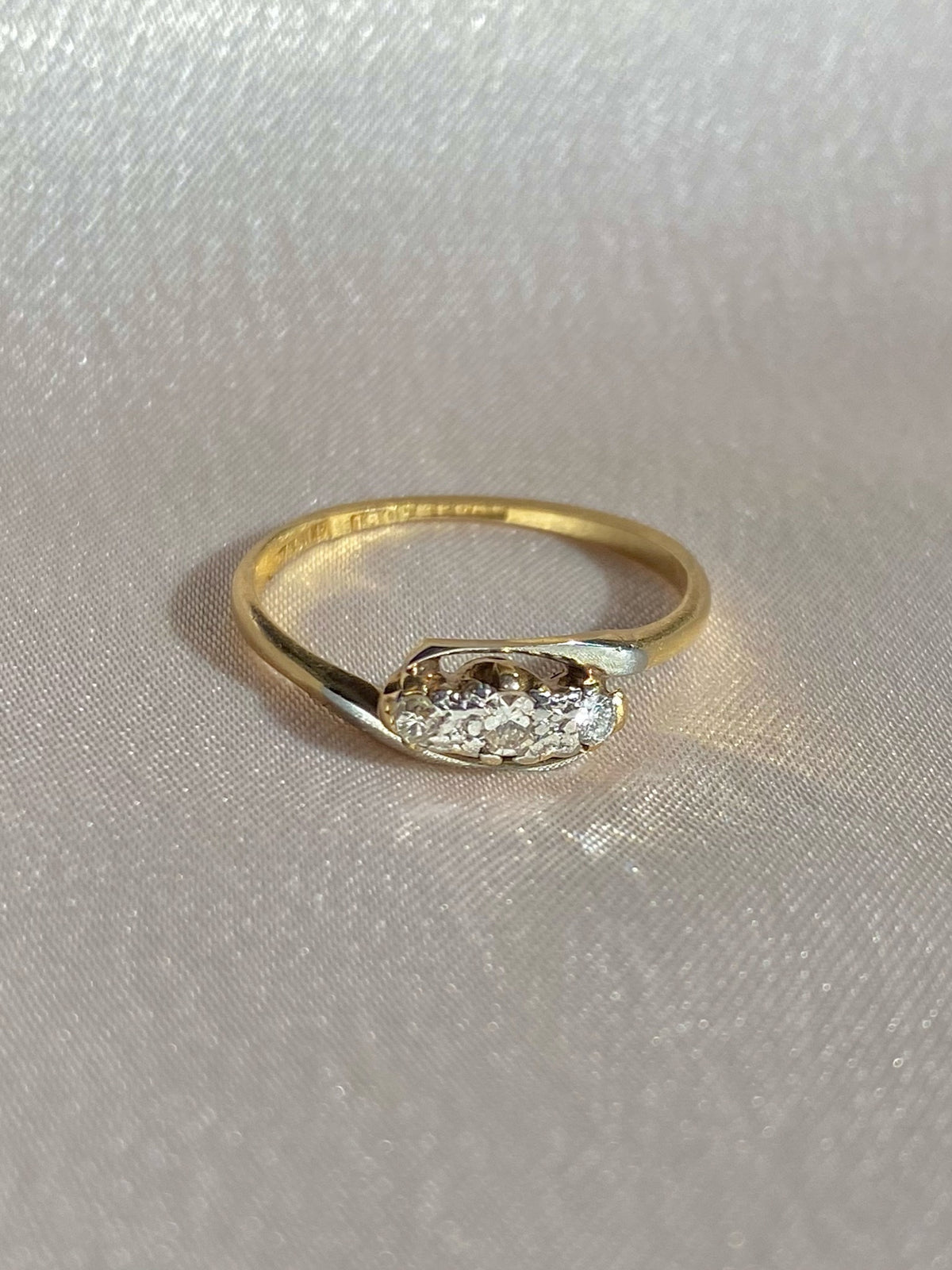 Antique 18k Platinum Crossover Old European Diamond Ring