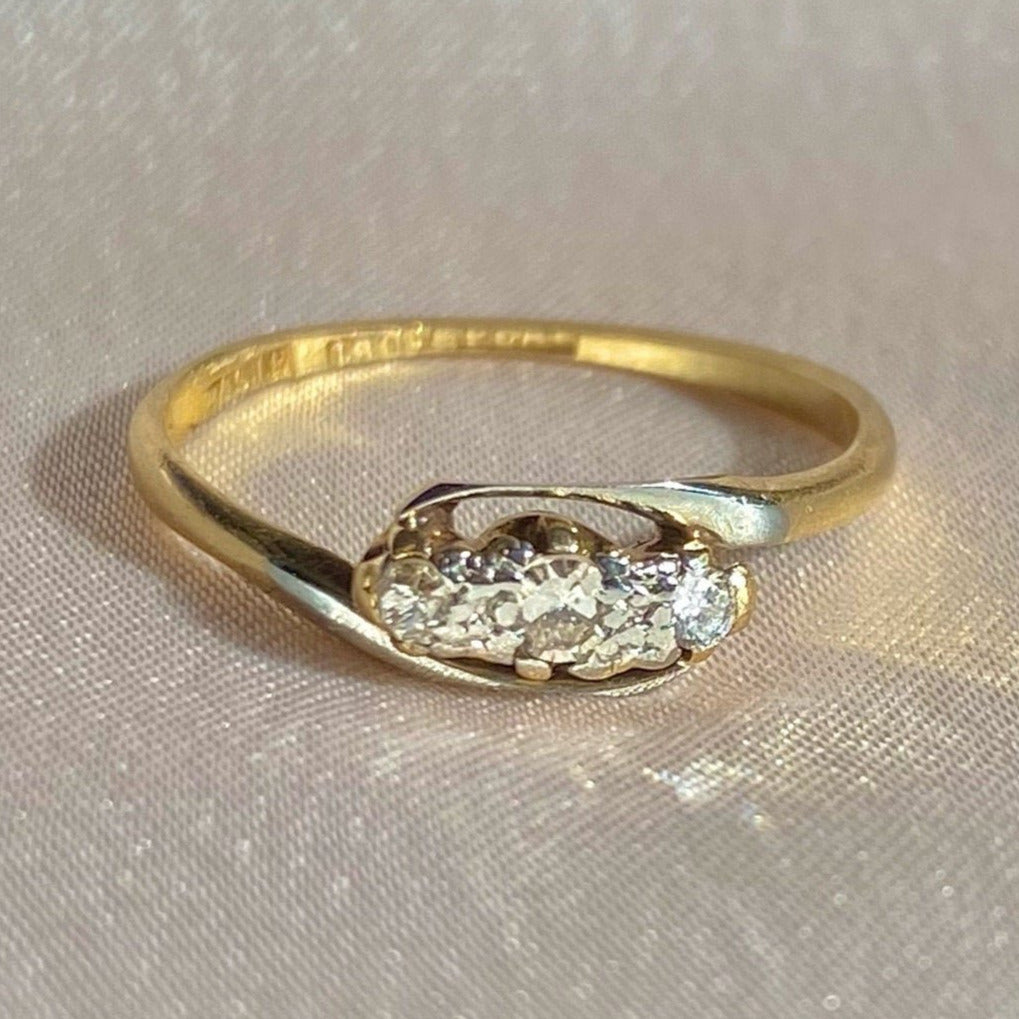 Antique 18k Platinum Crossover Old European Diamond Ring