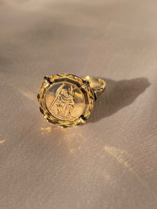 Vintage 9k St Christopher Coin Ring 1978