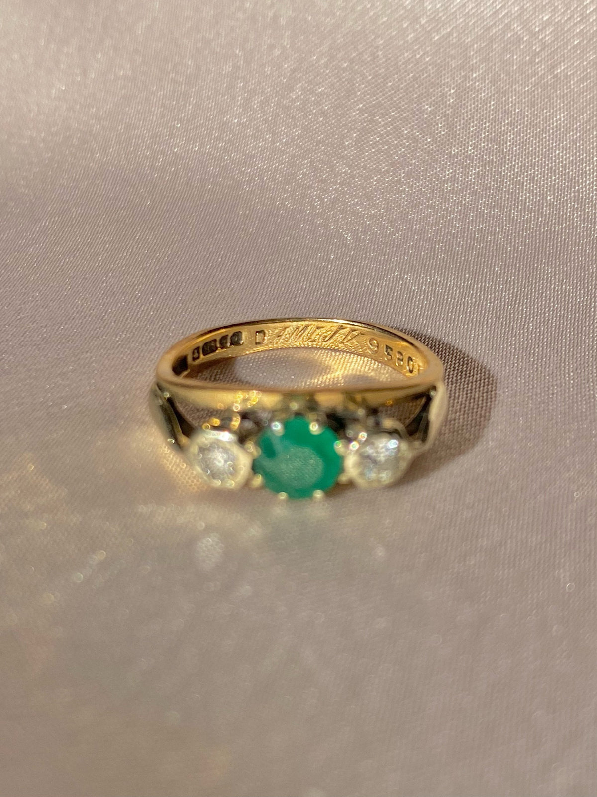 Vintage 9k Emerald Diamond Ring 1967