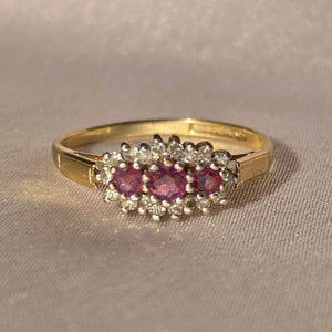 Vintage 9k Ruby Diamond Cluster Ring 1993
