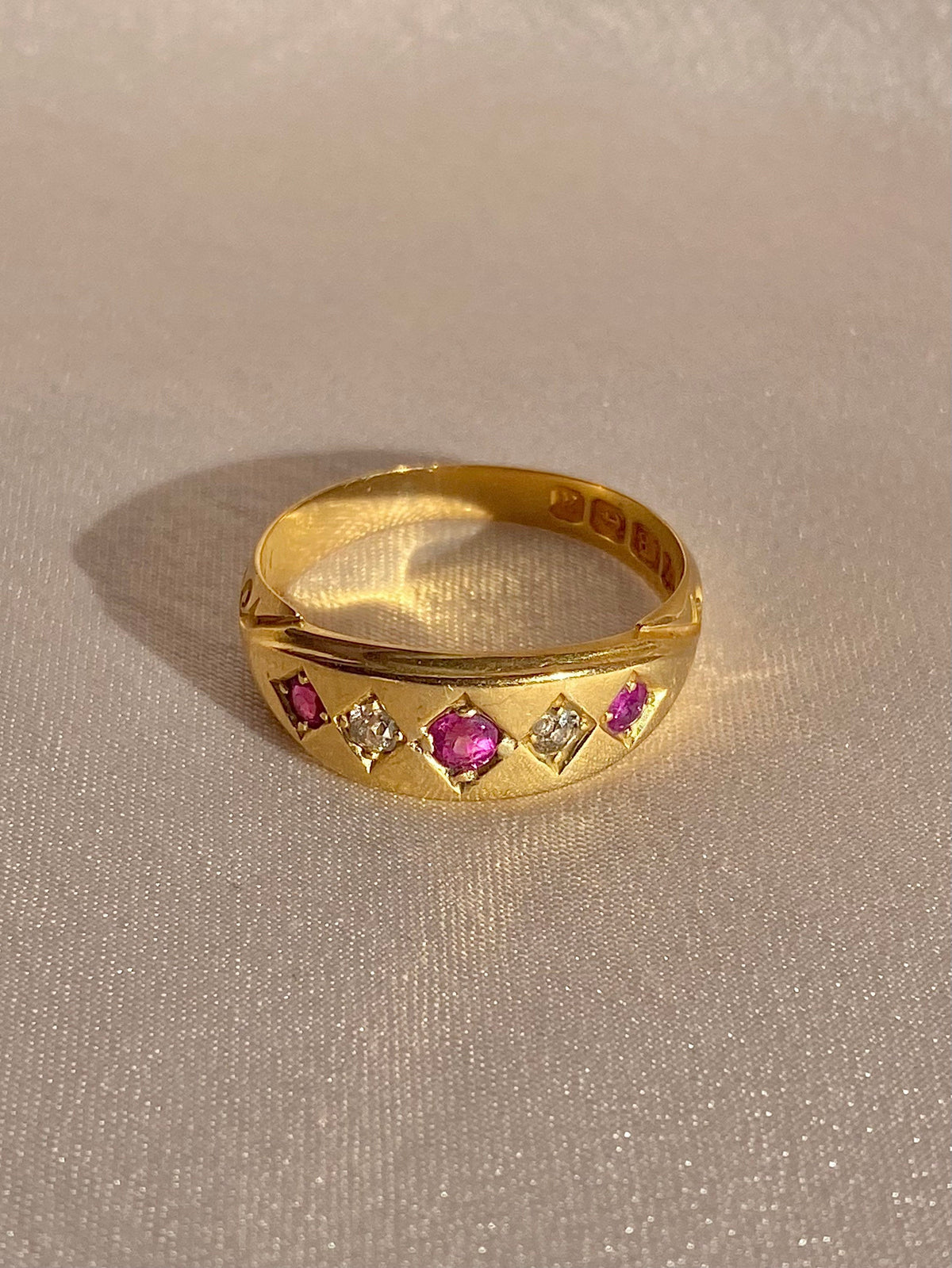 Antique 18k Ruby Diamond Eternity Gypsy Ring 1900
