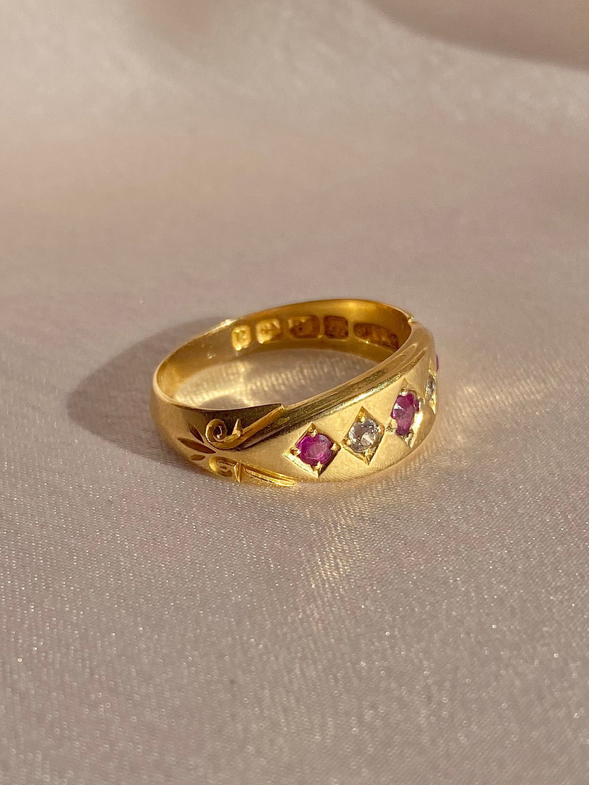 Antique 18k Ruby Diamond Eternity Gypsy Ring 1900