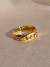 Load image into Gallery viewer, Antique 18k Ruby Diamond Eternity Gypsy Ring 1900
