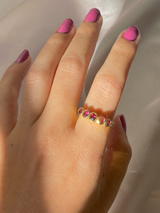 Vintage 18k Pink Gemstone Half Eternity Ring 1999