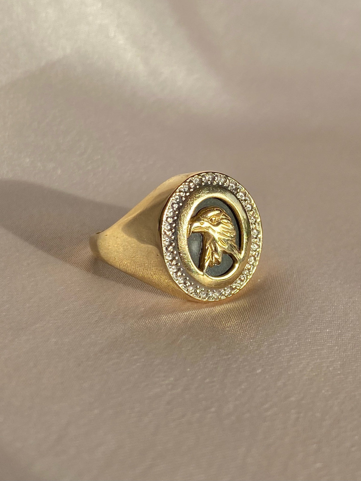 Vintage 14k Onyx Eagle Signet Ring